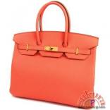 エルメス バーキン コピー 35cm フラミンゴ×ゴールド金具 Q刻印 Birkin バッグ RA19-S