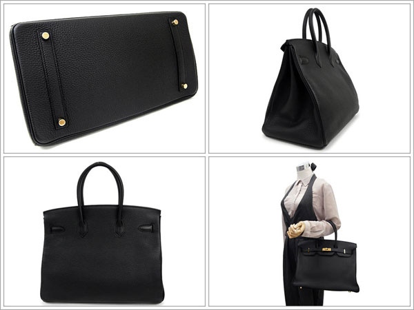 エルメス バーキン 35 cm ハンドバッグ ブラック×ゴールド金具 トゴ Q刻印 エルメス Birkin バッグ 黒QJ18-GZ