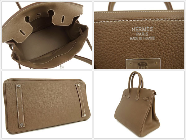 エルメス バーキン 35 cm ハンドバッグ エトゥープ×シルバー金具 トゴ P刻印 エルメス Birkin バッグQJ14-O