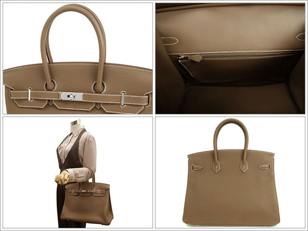 エルメス バーキン 35 cm ハンドバッグ エトゥープ×シルバー金具 トゴ P刻印 エルメス Birkin バッグQJ14-O