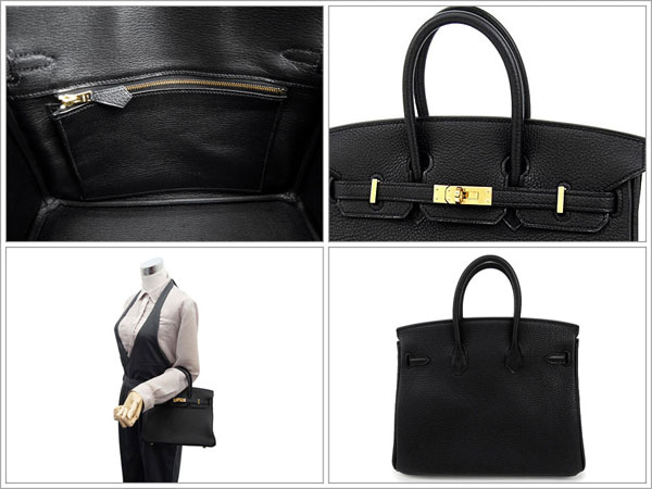 エルメス バーキン 25 cm ハンドバッグ ブラック×ゴールド金具 トゴ Q刻印 エルメス Birkin バッグ 黒QL24-A