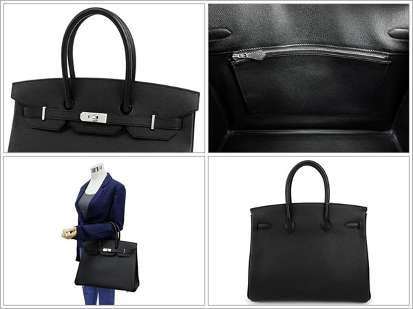 エルメス バーキン 35 cm ハンドバッグ ブラック×シルバー金具 ヴォーエプソン Q刻印 エルメス Birkin バッグ 黒QK23