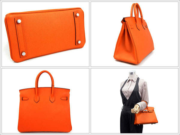 エルメス バーキン 25cm ハンドバッグ オレンジ×シルバー金具 ヴォーエプソン Q刻印 エルメス Birkin バッグQL18-YS2