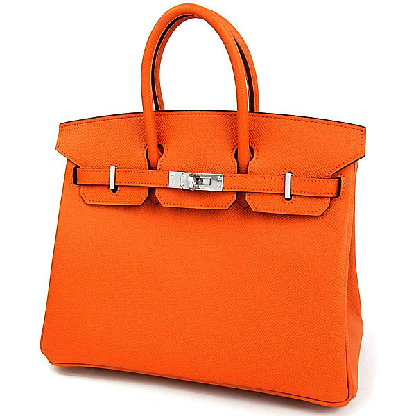 エルメス バーキン 25cm ハンドバッグ オレンジ×シルバー金具 ヴォーエプソン Q刻印 エルメス Birkin バッグQL18-YS2