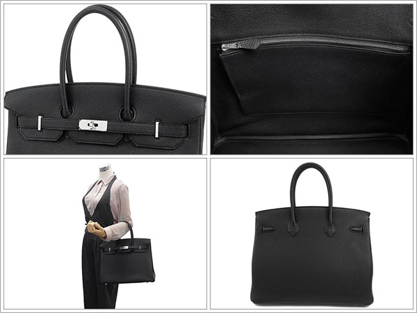 エルメス バーキン 35 cm ハンドバッグ ブラック×シルバー金具 トゴ Q刻印 エルメス Birkin バッグ 黒QK17-G