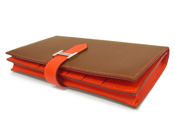 エルメス ベアンスフレ アルザン×フーオレンジ×シルバー金具 Q刻印 エルメス 財布 QK27
