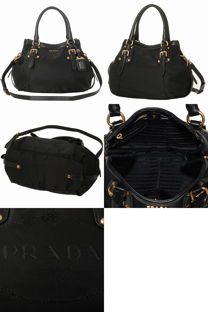 プラダ NYLON JACQUARD NAPPAストラップ付き台形ハンドバッグ BR4559 NYLON JACQUARD+NAPPA NERO