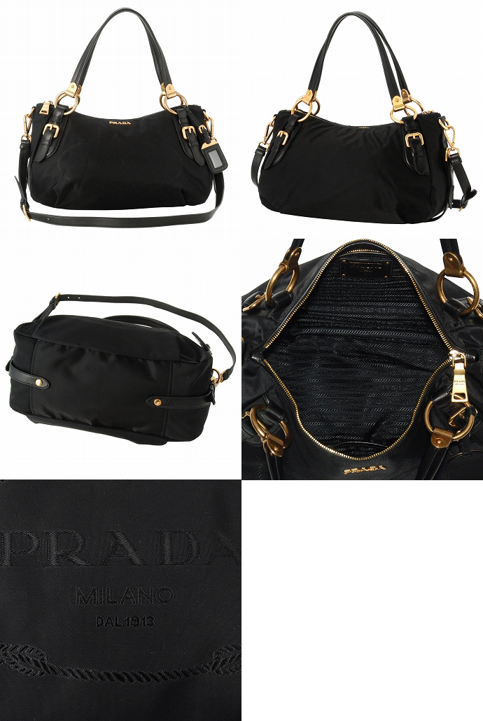 プラダ NYLON JACQUARD NAPPAストラップ付きロゴデザインハンドバッグ BR4261 NYLON JACQUARD+NAPPA NERO 05P02Mar14