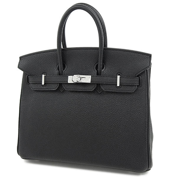 エルメス バーキン 25 cm ハンドバッグ ブラック×シルバー金具 トゴ Q刻印 エルメス Birkin バッグ