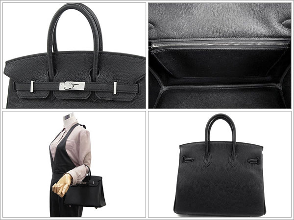 エルメス バーキン 25 cm ハンドバッグ ブラック×シルバー金具 トゴ Q刻印 エルメス Birkin バッグ