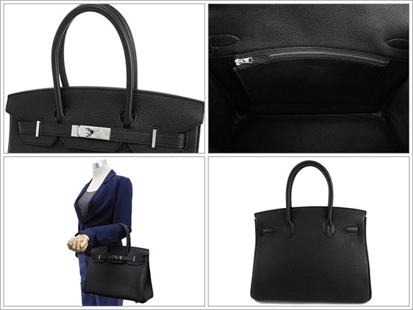 エルメス バーキン 30 cm ハンドバッグ ブラック×シルバー金具 トゴ Q刻印 エルメス Birkin バッグ