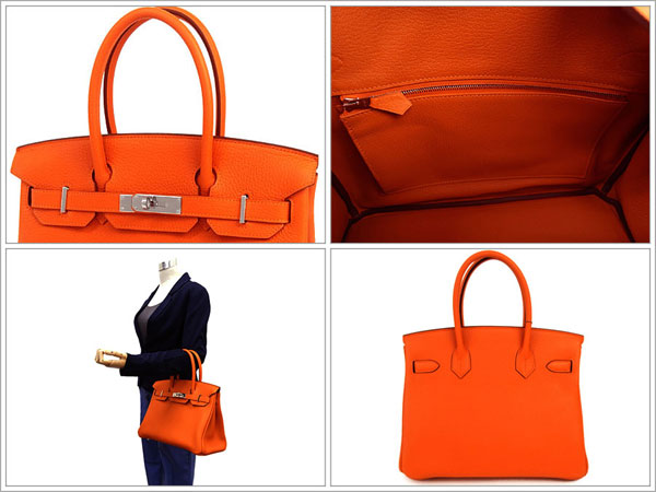 エルメス バーキン 30 cm ハンドバッグ オレンジ×シルバー金具 トリヨンクレマンス Q刻印 エルメス birkin バッグ