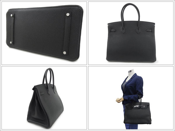 エルメス バーキン 35 cm ハンドバッグ ブラック×シルバー金具 トゴ Q刻印 エルメス Birkin バッグ 黒 ＲＡ25-Ａ