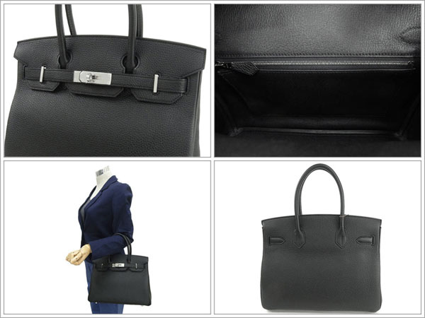 エルメス バーキン 30 cm ハンドバッグ ブラック×シルバー金具 トゴ Q刻印 エルメス Birkin バッグ