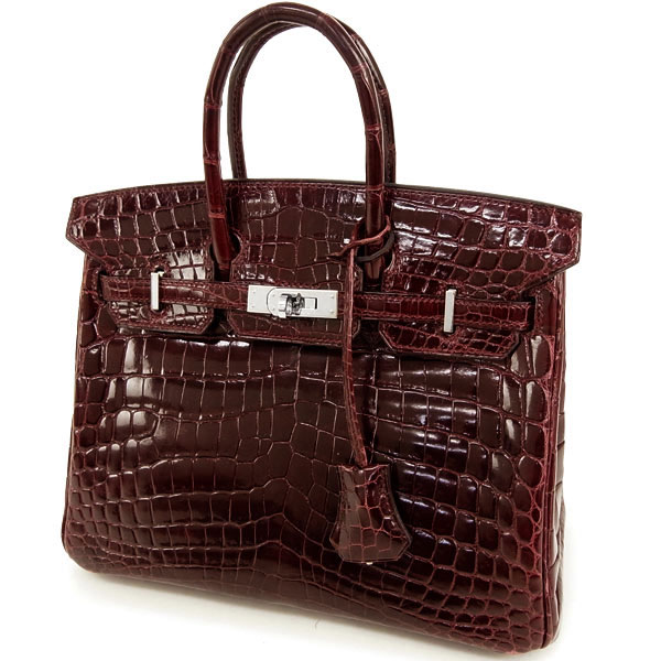 エルメス バーキン 25 cm ハンドバッグ ボルドー×シルバー金具 クロコダイル ニロティカス シャイン M刻印 エルメス Birkin バッグ