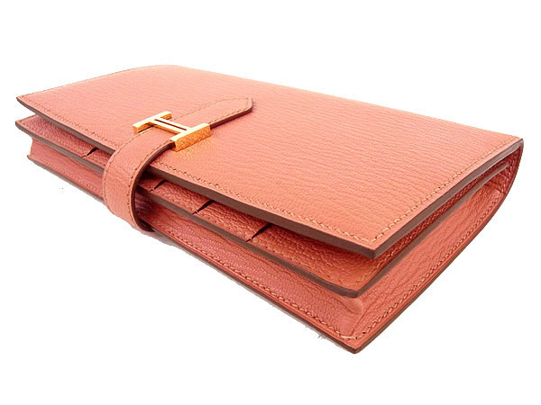 エルメス 長財布 ベアンスフレ ローズテ×ゴールド金具 Q刻印 エルメス 財布 ローズティーＲＡ25-Ｏ