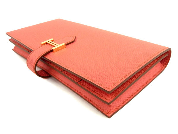 エルメス 長財布 ベアンスフレ フラミンゴ×ゴールド金具 Q刻印 エルメス 財布 RA28-O