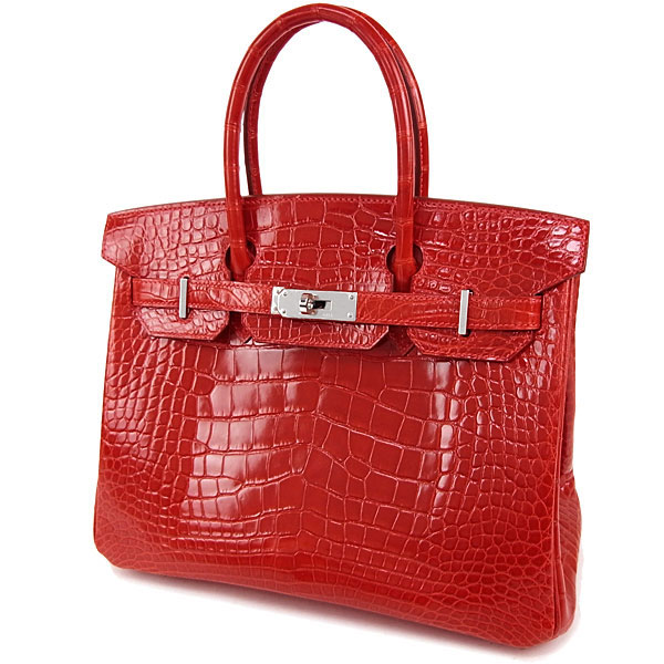 エルメス バーキン 30 cm ハンドバッグ ブレイズ×シルバー金具 クロコダイル アリゲーター シャイン M刻印 エルメス Birkin バッグ RB04-GZ