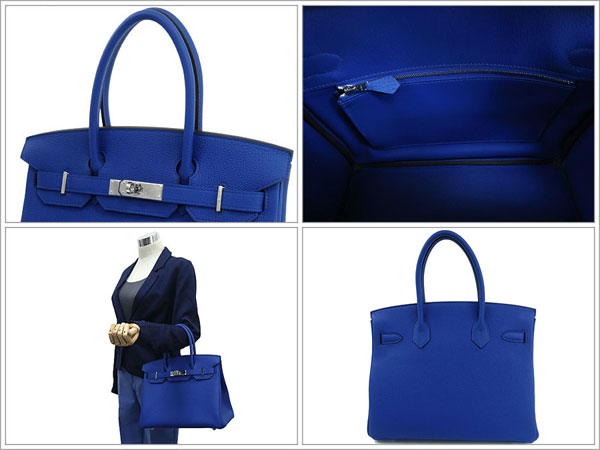 エルメス バーキン 30 cm ハンドバッグ ブルーエレクトリック×シルバー金具 トゴ Q刻印 エルメス Birkin バッグ RA30-GZ