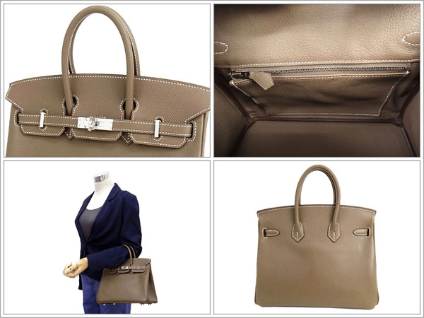 エルメス バーキン 25 cm ハンドバッグ エトゥープ×シルバー金具 ヴォーエプソン Q刻印 エルメス Birkin バッグ