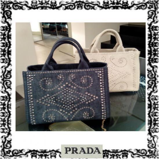 プラダ カナパ コピー PRADA 2WAYビジュー付トート BN2642★デニム/CORDA