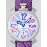 ガガ･ミラノスーパーコピー GAGAMILANO マニュアル　48mm　手巻き z5010.9 パープル皮 ホワイト/マルチカラーアラビア