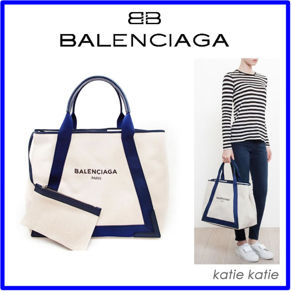 ​バレンシアガ トートバッグ スーパーコピー☆Large Canvas Logo Tote☆ NAVY CABAS B6787 大人気！セレブ愛用