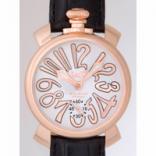 ガガ･ミラノスーパーコピー GAGAMILANO マニュアル　48mm　手巻き z5011.8 ブラック皮 ホワイト/ピンクゴールドアラビア