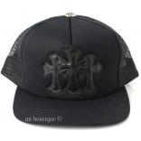 【CHROME HEARTS】クロムハーツ キャップ コーデ 偽物 メンズキャップ 3 Cemetery Cross Black Leather