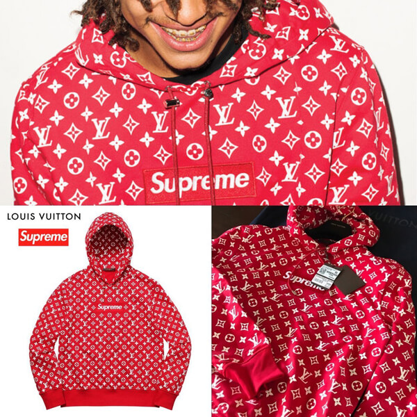 シュプリーム×ルイ・ヴィトンスーパーコピー 限定 Box Logo Hooded Sweatshirtボックスロゴ パーカー スウェット モノグラム 赤