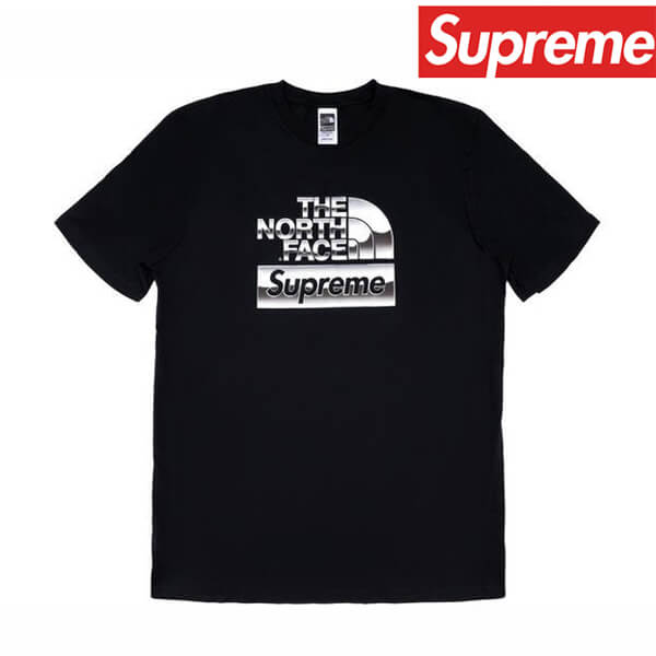 シュプリーム ノースフェイス 偽物 The North Face Metallic Logo S/S Top SS2021 Week 7 コラボ メタリックロゴ