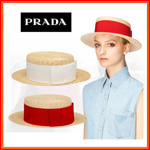 海外限定【PRADA】プラダ キャップ コピー 爽やかなとリボン付き麦わら帽子 1HC034_2BDL_F0B67