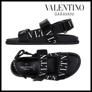 ★ヴァレンティノ★BLACK VLTN STRAP SANDAL★ヴァレンティノ  ガラヴァーニ カーフスキンサンダル コピー カーフスキン x VLTNジャカードリボン サンダル