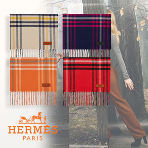 エルメス スカーフ 偽物★エルメス Blanket Check Scarf ★ カシミヤマフラー H259031S