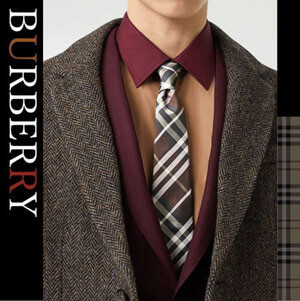 バーバリー ネクタイ コピー【BURBERRY】ブラウン レッド シルク チェックネクタイ