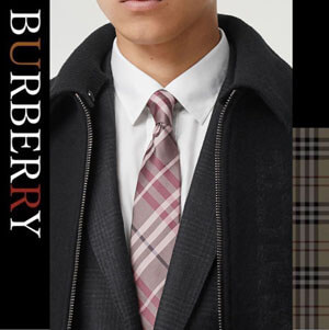 バーバリー ネクタイ コピー【BURBERRY】ピンク シルク チェックパターン ネクタイ