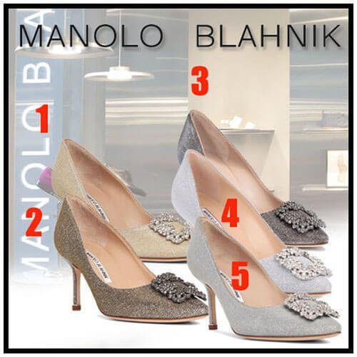 マノロブラニク パンプス 偽物☆Manolo Blahnik Hangisi グリッターパンプス 70mm HANGISI GLITTER 70