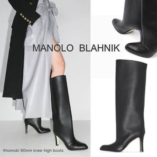 マノロブラニク ロングブーツ コピー【Manolo Blahnik】Khomobi ブラック レザーブーツ 9.0cm 220-0569-0001