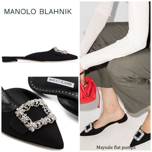 マノロブラニク フラットシューズ 偽物 Manolo Blahnik メイセール フラット ミュール クリスタル 2200545