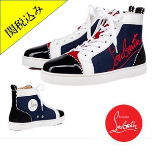 ルブタン スニーカー 偽物 関税込! Christian Louboutin Navy  ハイカット スニーカー 1200894CMA3