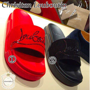 ルブタン サンダル コピー■Christian Louboutin■Navy Pool Strass クリスチャン ルブタン ロゴ入りサンダル■赤/黒