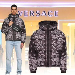 ヴェルサーチ コピー​ ダウンジャケット 2023日本未入荷【VERSACE】RIPSTOP PRINTEDPAISLEY-ダウンジャケット VEI22T013-Q11