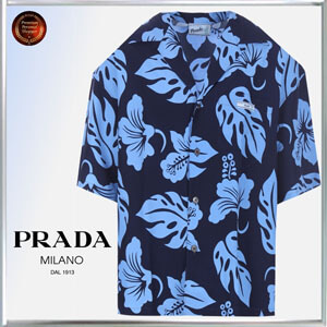 プラダ シャツ 偽物∞PRADA∞ ハイビスカスプリントPLONGEボウリングシャツ UCS3201I5DF0076