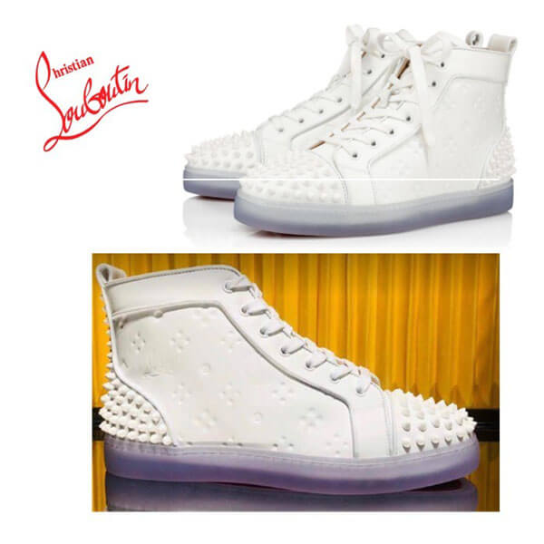 ◆ルブタン スニーカー 偽物◆Christian Louboutin Lou Spikes 2◆メンズハイカットスニーカー◆1201248W280