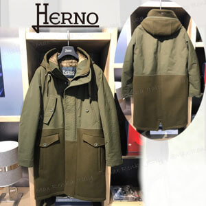 ヘルノ ダウン 偽物 日本未入荷【HERNO】ウール＆ナイロンパネルロングコート