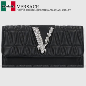 ヴェルサーチ 財布 コピー VERSACE VIRTUS CRYSTAL QUILTED NAPPA CHAIN WALLET