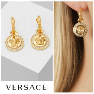 ヴェルサーチ ピアス 偽物☆VERSACE☆メデューサ クリスタル ドロップピアス☆