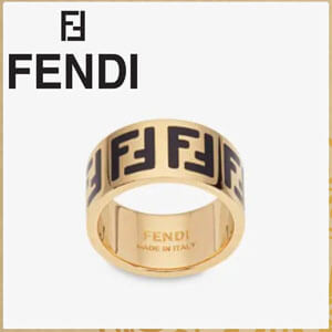 フェンディ ジュエリー コピー フェンディリング FF Ring ダブルFブラック ゴールドカラーリング