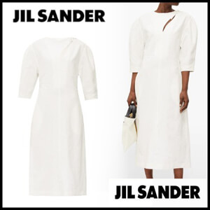 ジル・サンダー コート コピー JIL SANDER*フロントスリット バルーンスリーブ ポプリンドレス