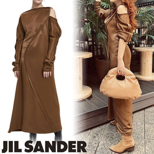 ジル・サンダー ワンピース コピー【Jil Sander】カーブライン サテン ロング ワンピース Brown